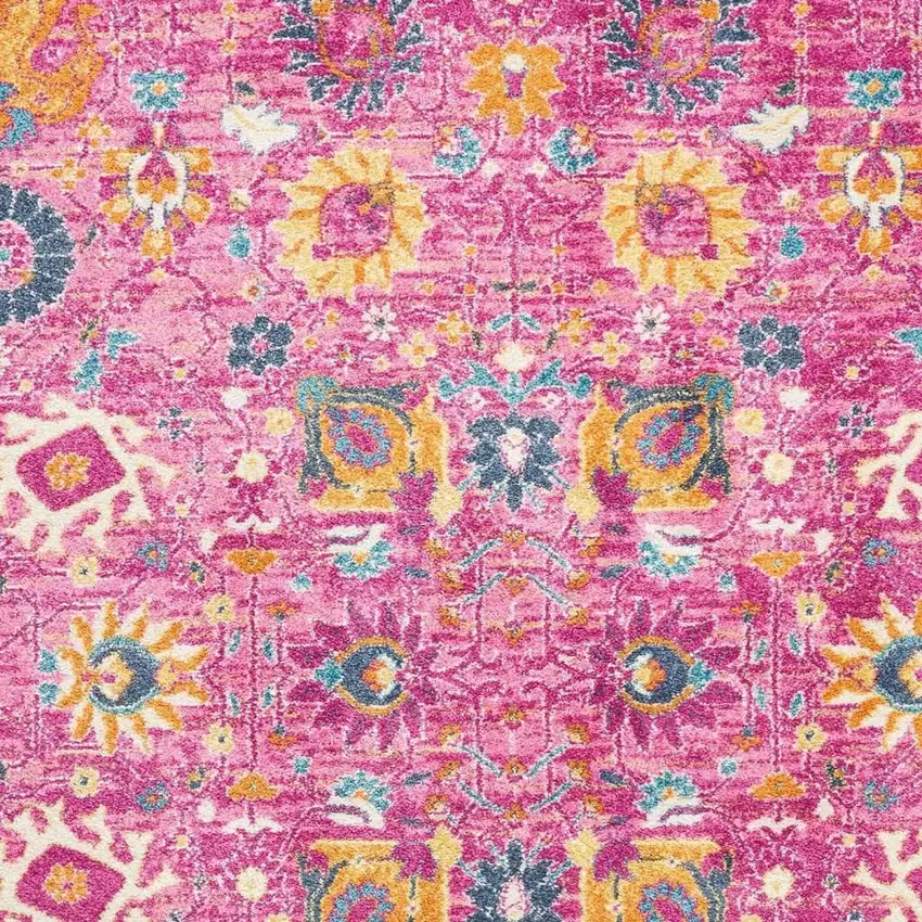 Fuchsia And Orange Floral Distressed Area Rug Photo 3