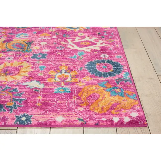 Fuchsia And Orange Floral Distressed Area Rug Photo 8