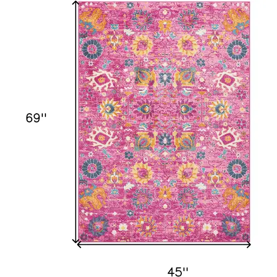 Fuchsia And Orange Floral Distressed Area Rug Photo 8