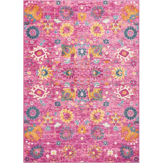 Fuchsia And Orange Floral Distressed Area Rug Photo 9