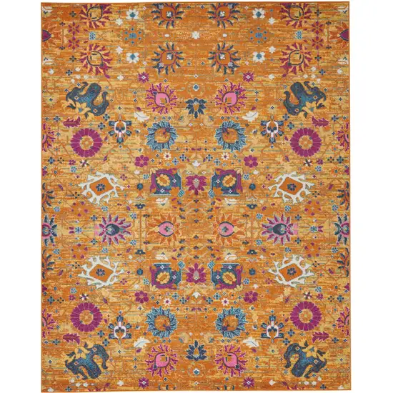 Fuchsia And Orange Floral Distressed Area Rug Photo 5