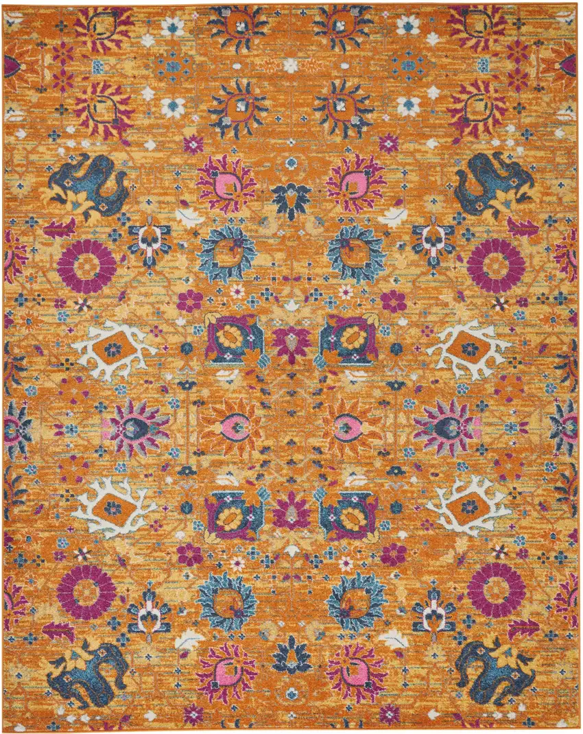 Fuchsia And Orange Floral Distressed Area Rug Photo 5