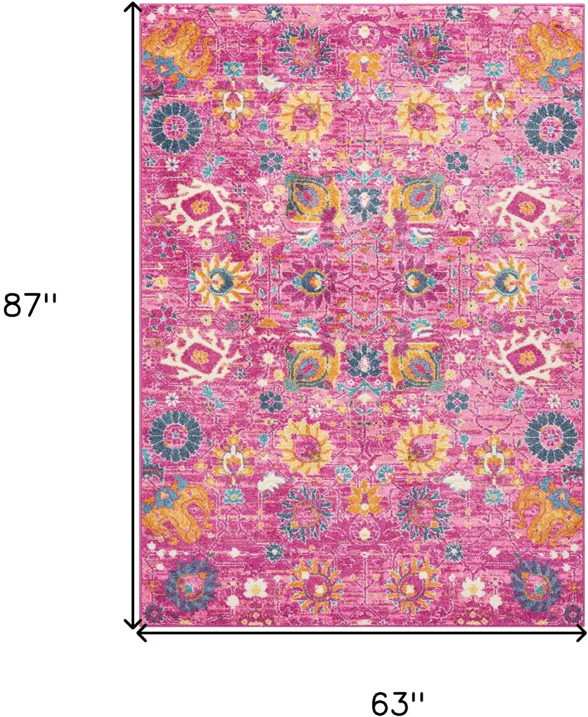 Fuchsia And Orange Floral Distressed Area Rug Photo 9