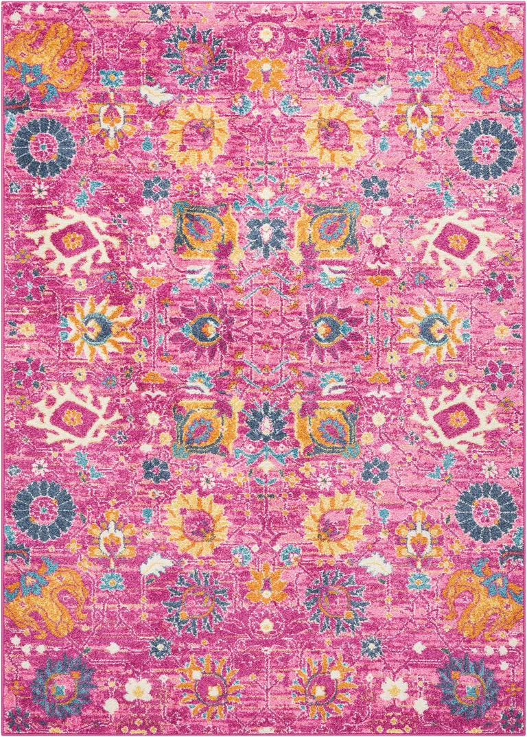 Fuchsia and Orange Distressed Area Rug Photo 3