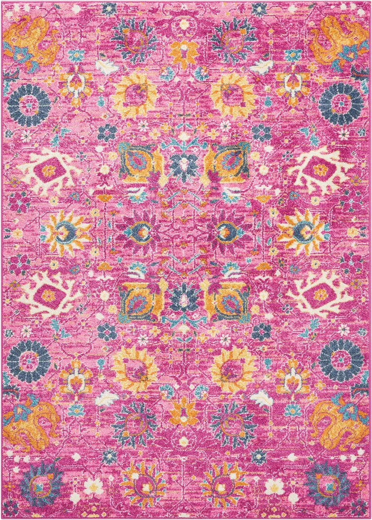 Fuchsia and Orange Distressed Area Rug Photo 5