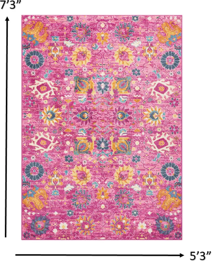Fuchsia and Orange Distressed Area Rug Photo 3