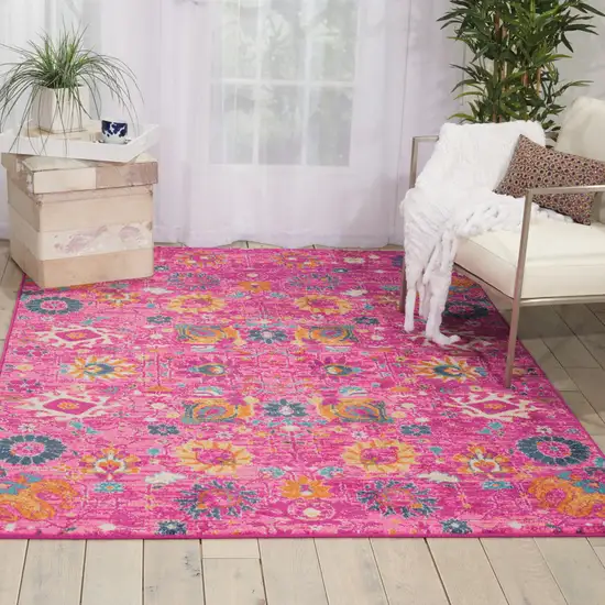 Fuchsia And Orange Floral Distressed Area Rug Photo 4