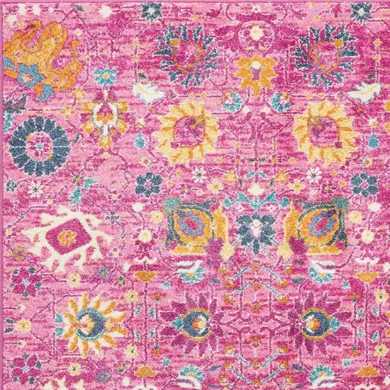 Fuchsia And Orange Floral Distressed Area Rug Photo 3