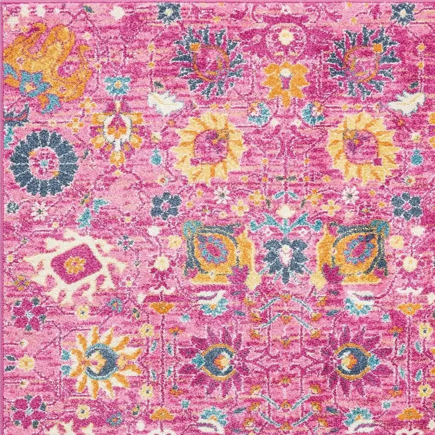 Fuchsia And Orange Floral Distressed Area Rug Photo 3