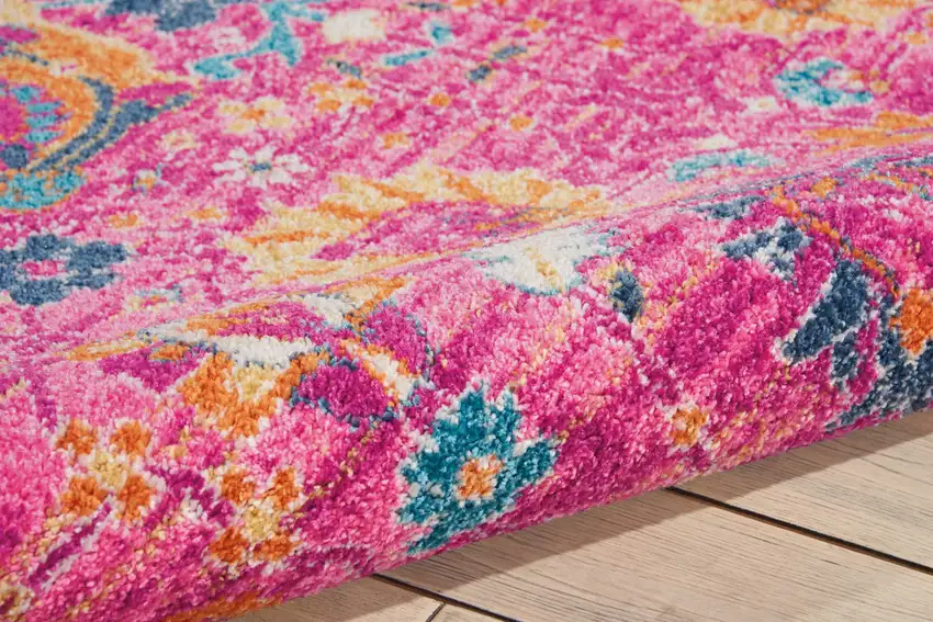 Fuchsia And Orange Floral Distressed Area Rug Photo 7