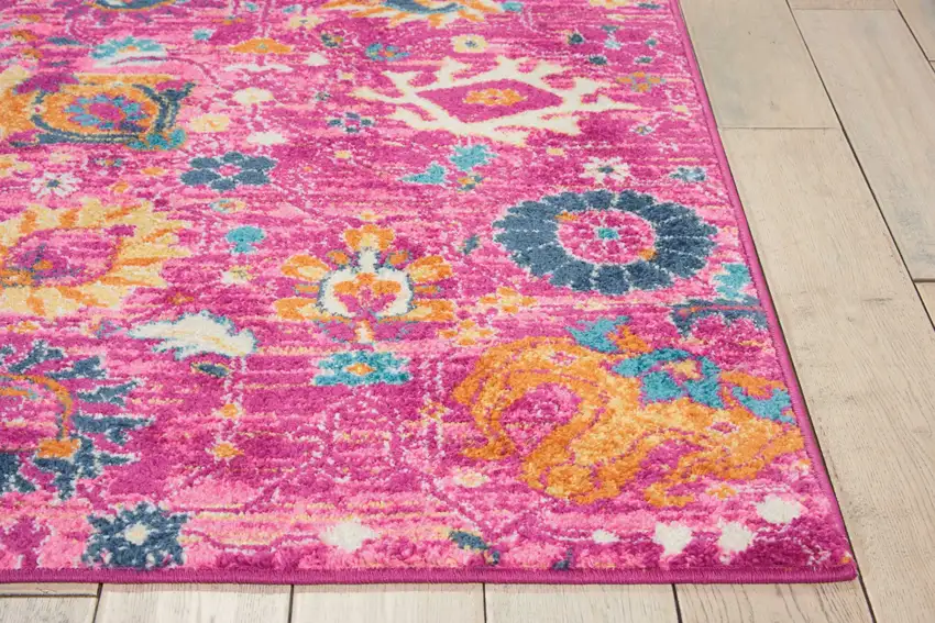 Fuchsia And Orange Floral Distressed Area Rug Photo 9