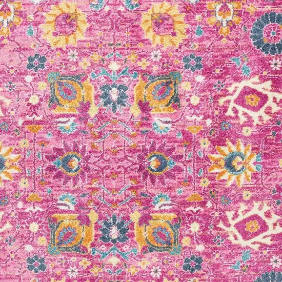 Fuchsia And Orange Floral Distressed Area Rug Photo 3