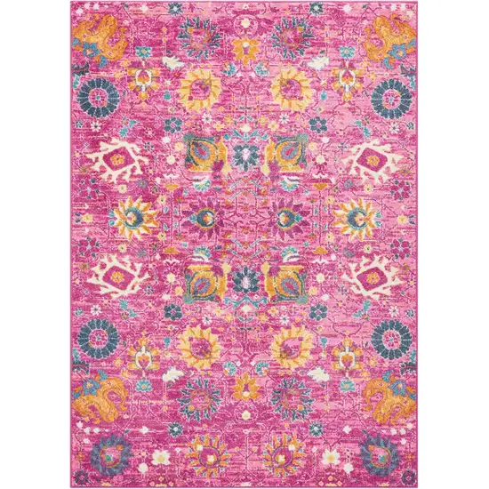 Fuchsia And Orange Floral Distressed Area Rug Photo 8