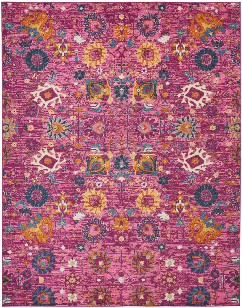 Fuchsia And Orange Floral Distressed Area Rug Photo 6
