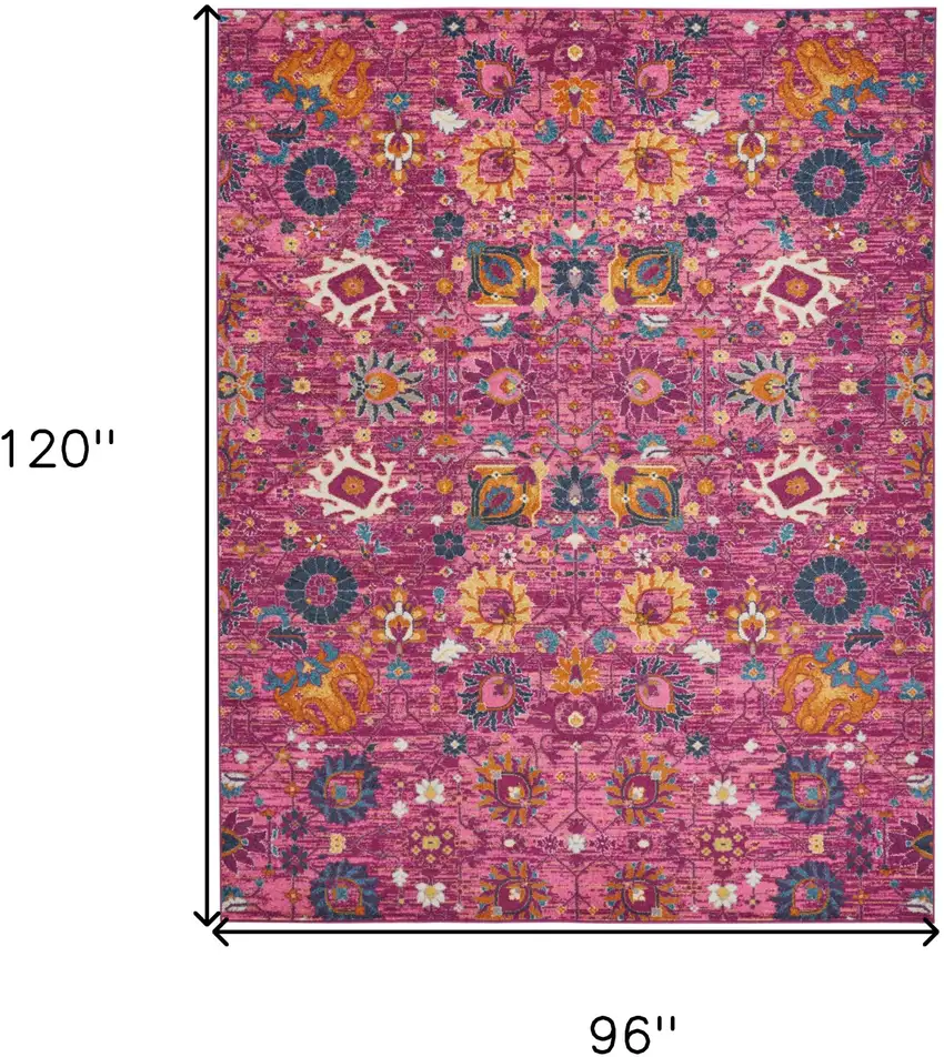 Fuchsia And Orange Floral Distressed Area Rug Photo 9