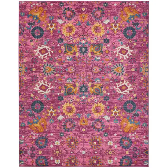 Fuchsia And Orange Floral Distressed Area Rug Photo 9