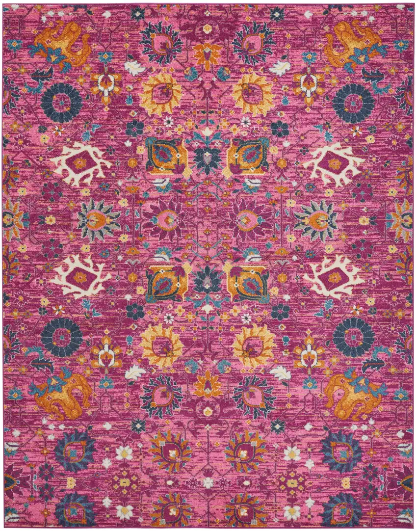 Fuchsia And Orange Floral Distressed Area Rug Photo 1