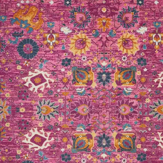 Fuchsia And Orange Floral Distressed Area Rug Photo 2