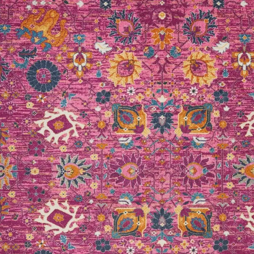 Fuchsia And Orange Floral Distressed Area Rug Photo 2
