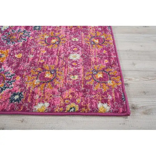 6' Fuchsia And Orange Floral Distressed Runner Rug Photo 9