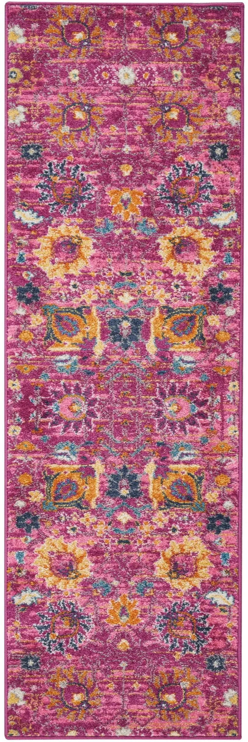 6' Fuchsia Floral Power Loom Runner Rug Photo 7