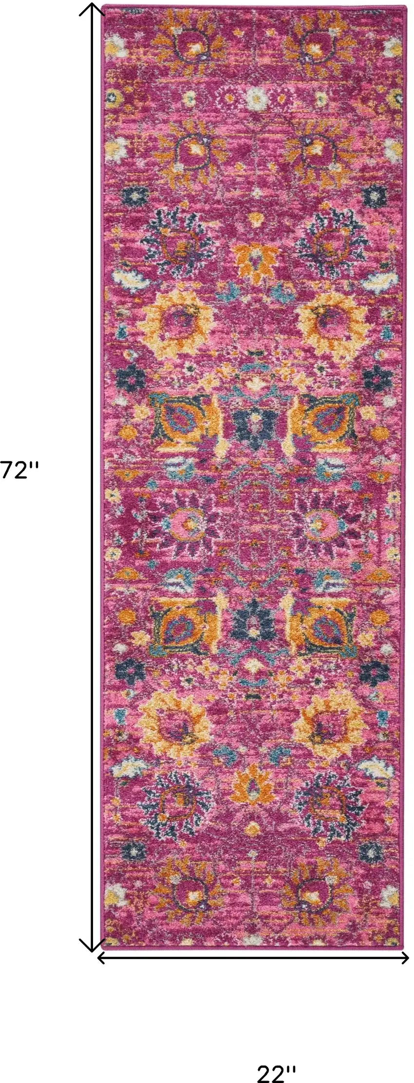 6' Fuchsia And Orange Floral Distressed Runner Rug Photo 8