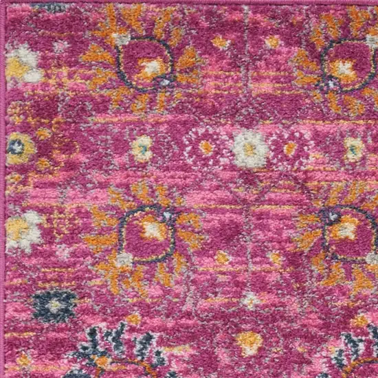 6' Fuchsia And Orange Floral Distressed Runner Rug Photo 1
