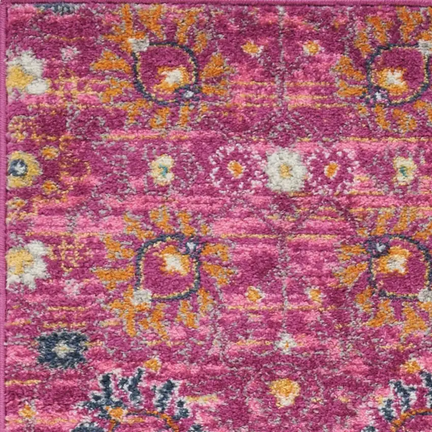 6' Fuchsia And Orange Floral Distressed Runner Rug Photo 1