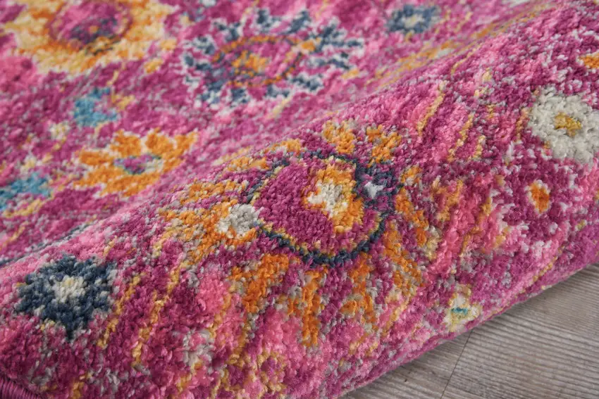6' Fuchsia Floral Power Loom Runner Rug Photo 4