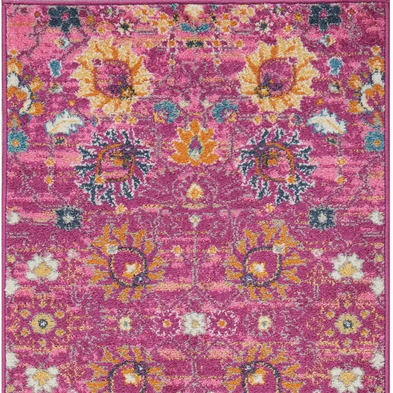 Fuchsia and Orange Distressed Runner Rug Photo 2