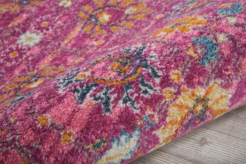 8' Fuchsia Floral Power Loom Runner Rug Photo 4