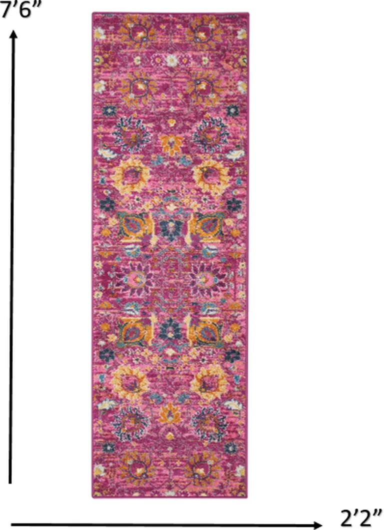 Fuchsia and Orange Distressed Runner Rug Photo 1