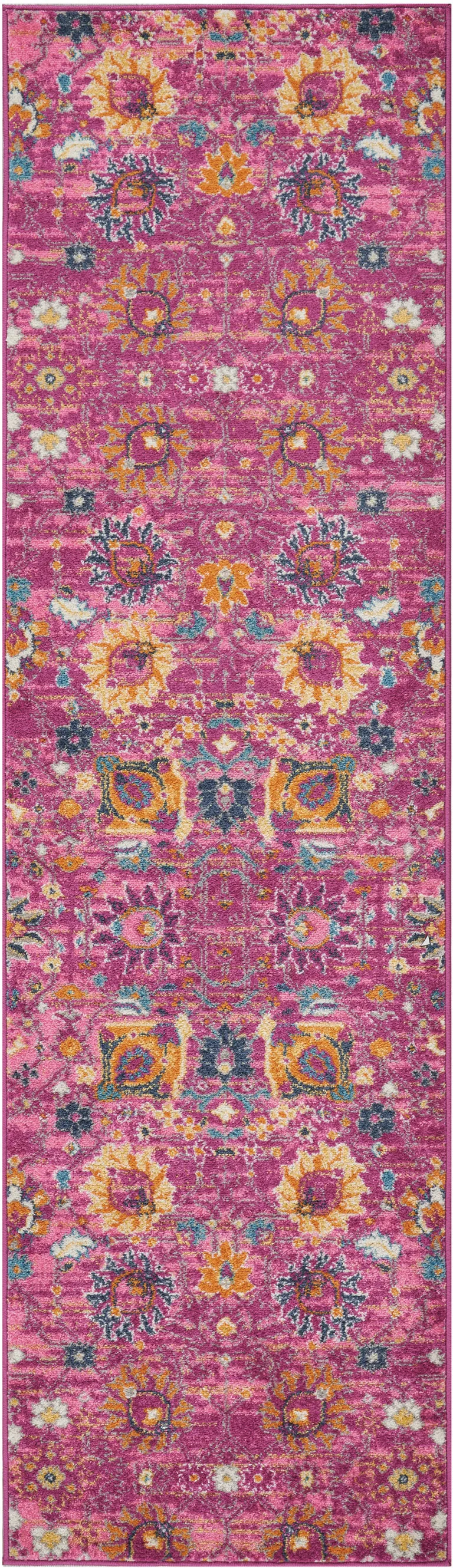 Fuchsia and Orange Distressed Runner Rug Photo 3