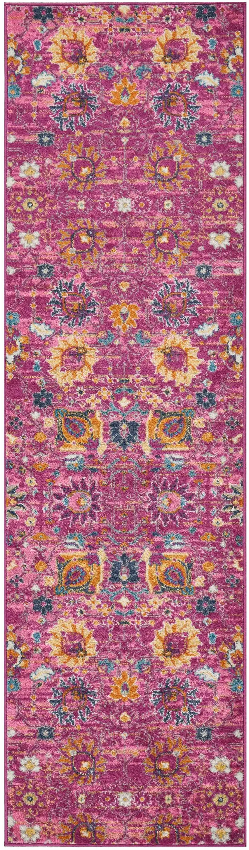 8' Fuchsia Floral Power Loom Runner Rug Photo 8