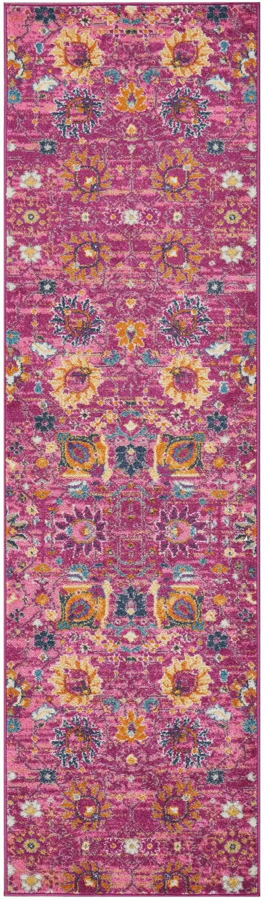 Fuchsia and Orange Distressed Runner Rug Photo 1