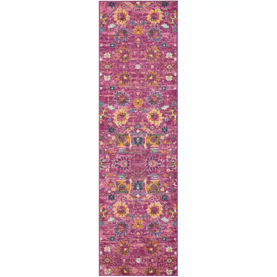 Fuchsia and Orange Distressed Runner Rug Photo 1