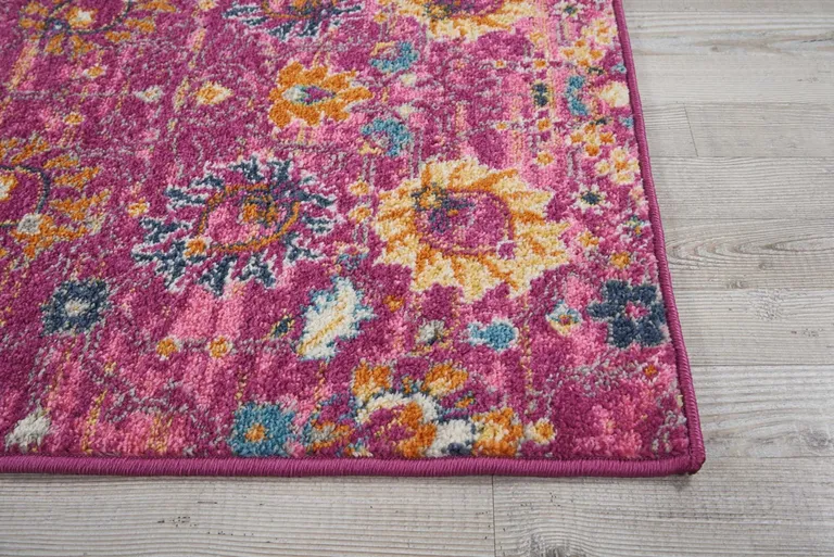 Fuchsia and Orange Distressed Runner Rug Photo 3