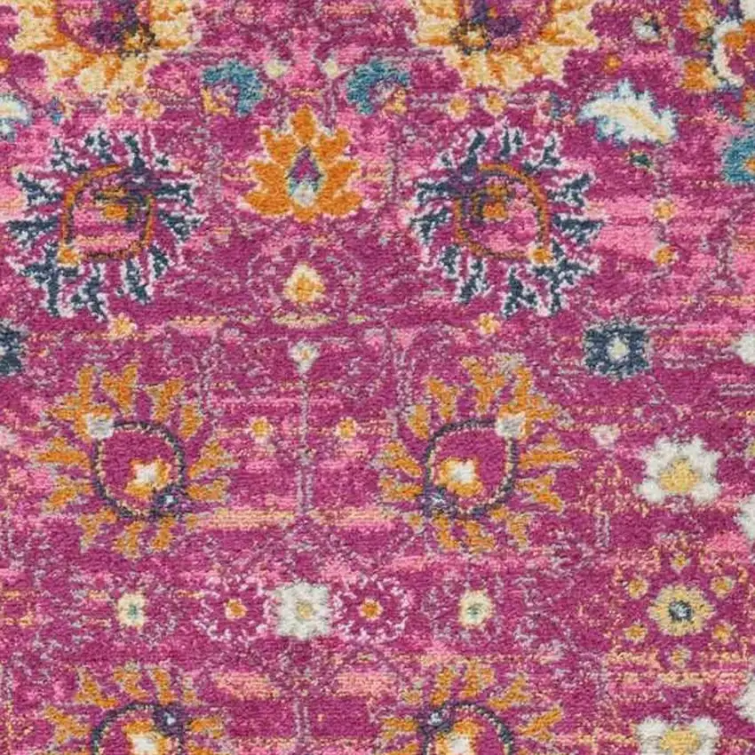 8' Fuchsia And Orange Floral Distressed Runner Rug Photo 8