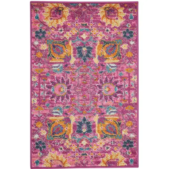 Fuchsia And Orange Floral Distressed Area Rug Photo 8