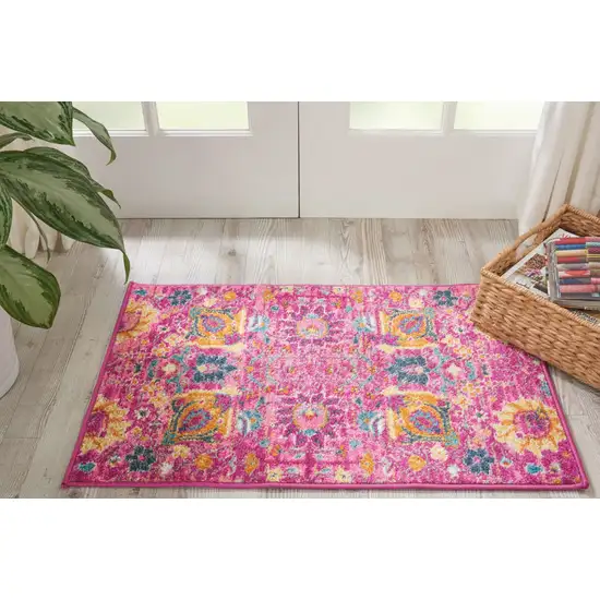 Fuchsia And Orange Floral Distressed Area Rug Photo 4