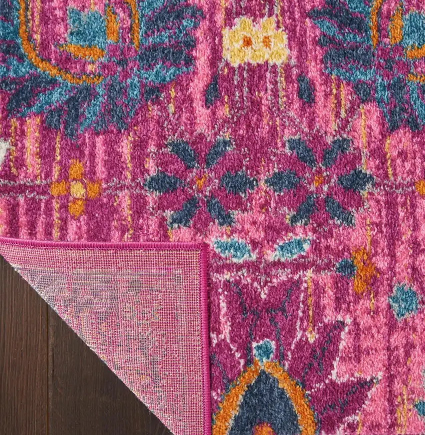 Fuchsia And Orange Floral Distressed Area Rug Photo 9