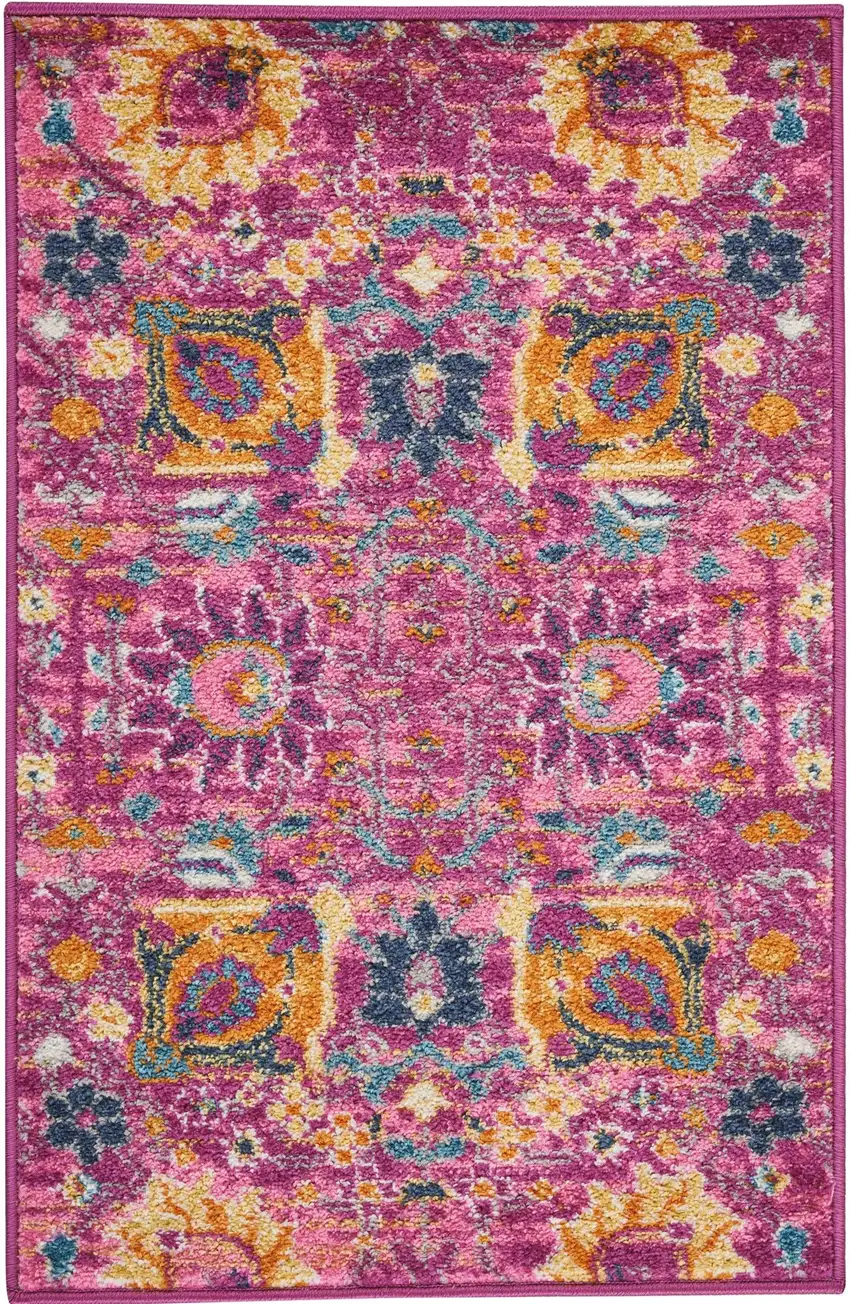Fuchsia and Orange Distressed Scatter Rug Photo 1