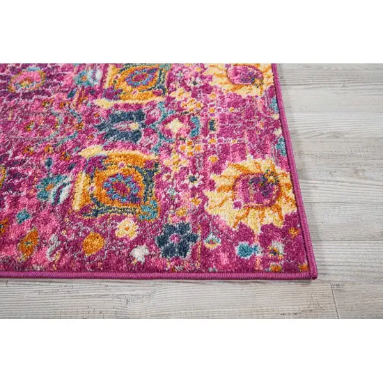 Fuchsia And Orange Floral Distressed Area Rug Photo 9