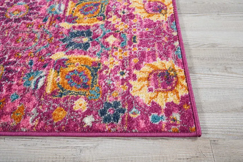 Fuchsia And Orange Floral Distressed Area Rug Photo 9