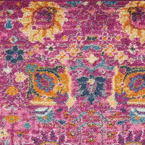 Fuchsia And Orange Floral Distressed Area Rug Photo 3