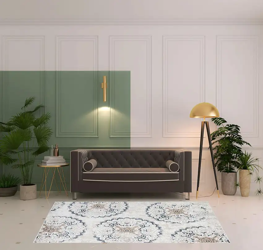 Geometric Medallion Stain Resistant Area Rug Photo 8
