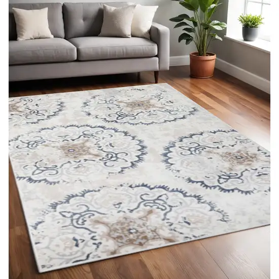 Ivory Gray And Brown Geometric Area Rug Photo 1