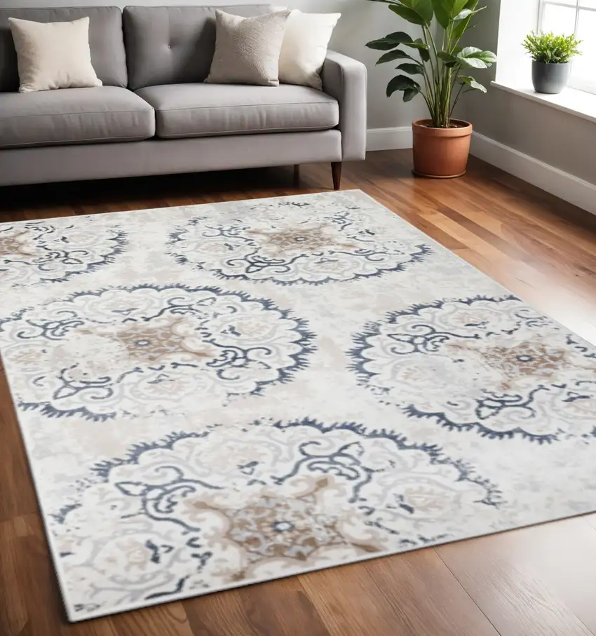 Ivory Gray And Brown Geometric Area Rug Photo 1