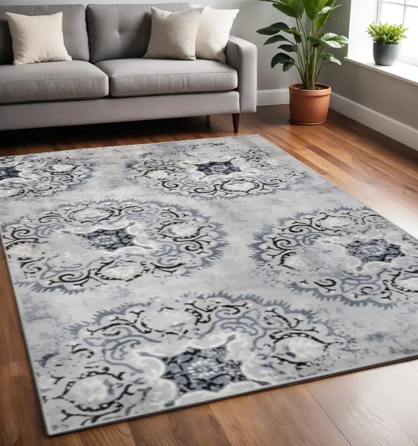 Gray And Silver Geometric Area Rug Photo 1