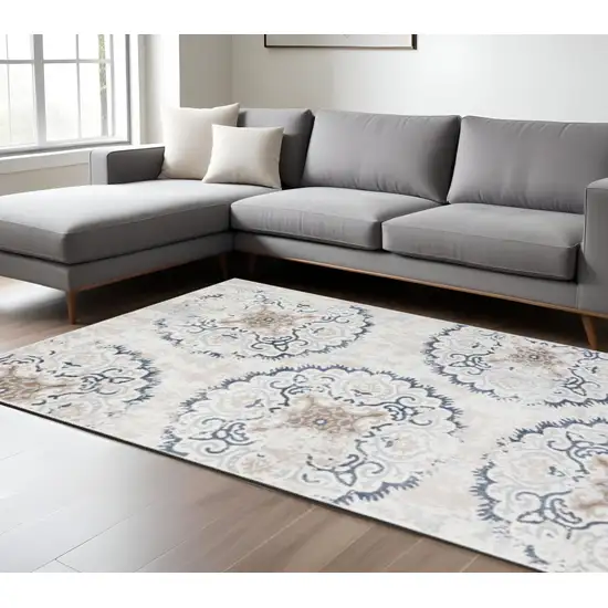 Ivory Gray And Brown Geometric Area Rug Photo 1